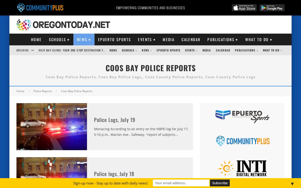 Coos County police-report record-news source at Oregon Today